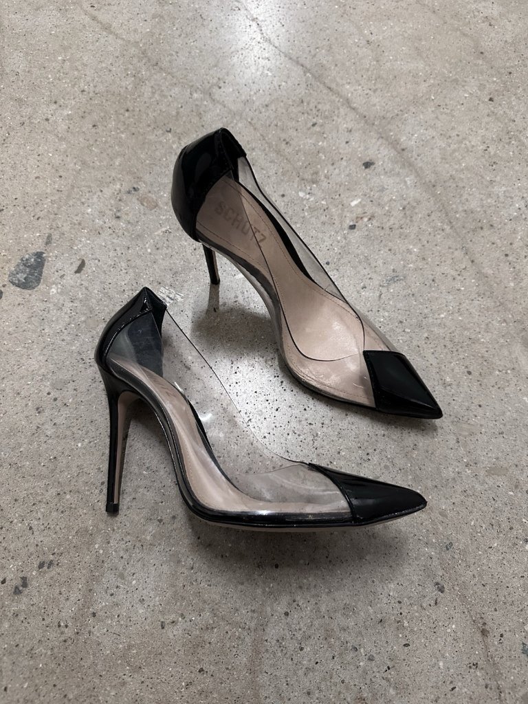 Schutz Black Pointed Toe Clear Panel Stiletto Pumps